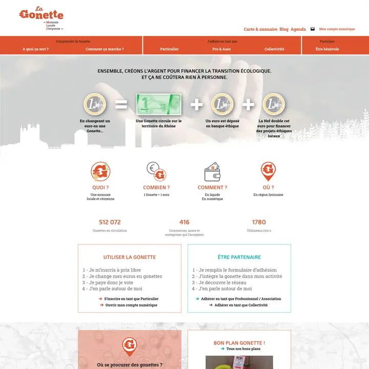 screenshot of La Gonette website, white and orange design